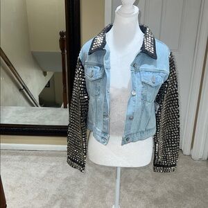 AKIRA Light Blue cropped studded Denim Jean Jacket.